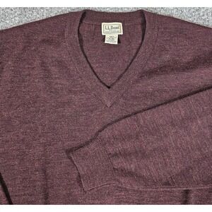 LL Bean Men's Size XL Merino Wool Maroon Red V-Neck Knit Sweater‎